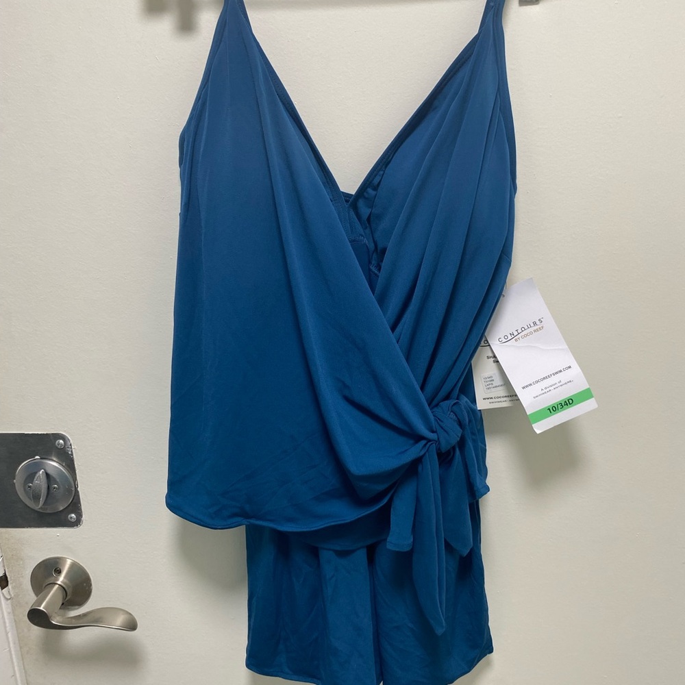 Contours,Vibrant Blue One Piece Swimsuit with Wrap Style,Size 10/34D, shapemaker